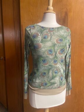 The Limited Peacock Feather Print Long-Sleeve Top - Green, Blue, Tan